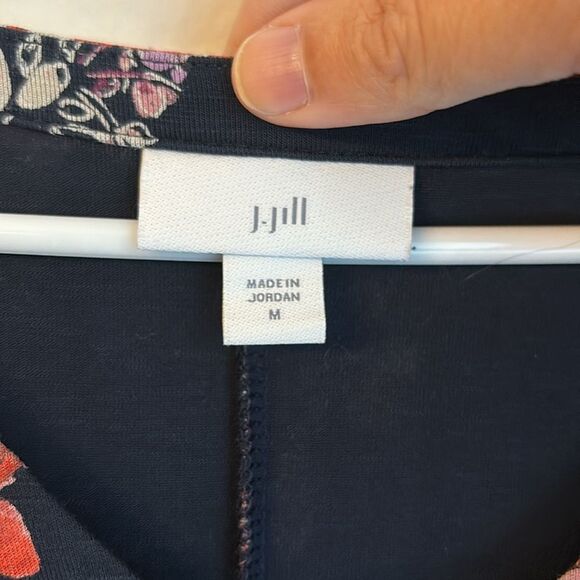 J. Jill Women Dolman Floral Navy button down tie waist short sleeve dress medium - Picture 8 of 12